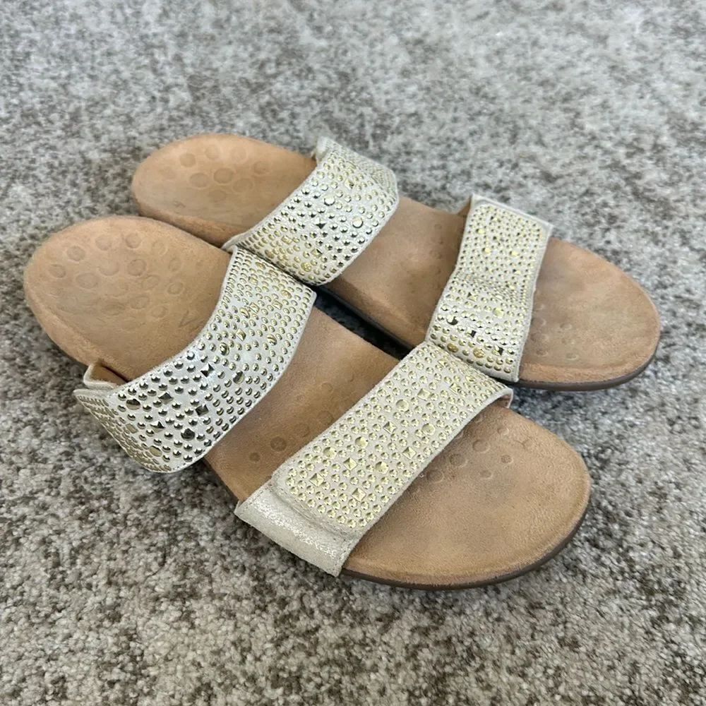 Vionic Samoa Gold Metallic Studded Slide Sandals 8